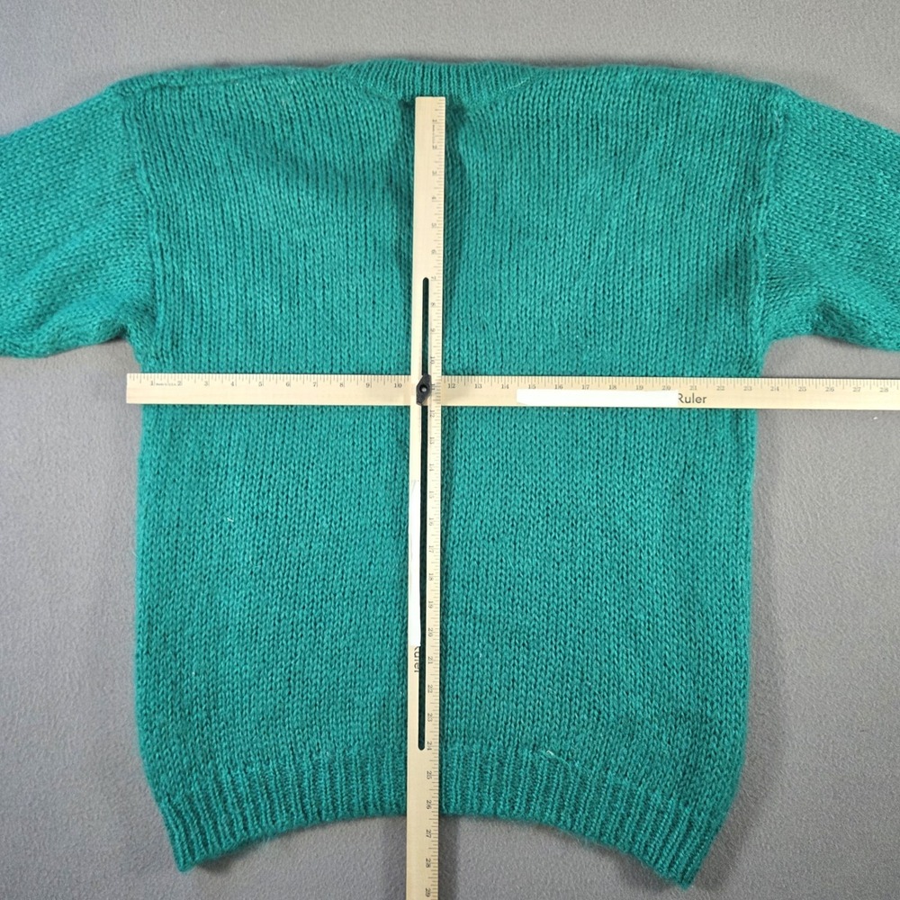 Rebecca Lynn Sweater Womens Large Green Mohair Blend Chunky Cable Knit V Neck - Picture 7 of 7